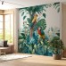 Tropikal Papağan ve Yaprak Desenli Dijital Baskı Duvar Kağıdı